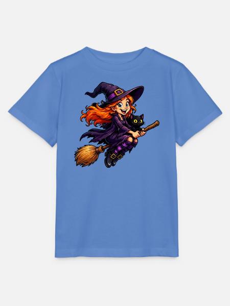 Hexenreiterin auf Besen mit Katze - Stanley/Stella Kinder T-Shirt MINI CREATOR - Blau