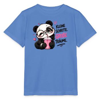 Panda mit Brille Kleine Schritte Große Träume - Stanley/Stella Kinder T-Shirt MINI CREATOR  - Blau - Vorne - Taisha (125cm)