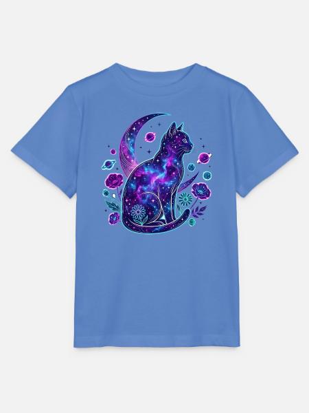 Galaktische Katze im Kosmos - Stanley/Stella Kinder T-Shirt MINI CREATOR - Blau