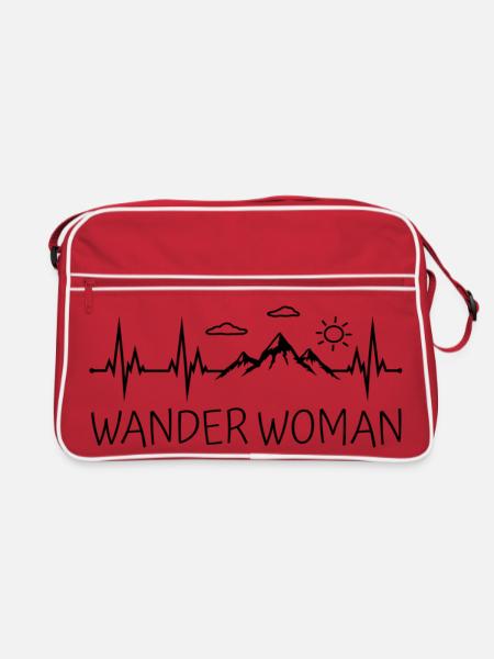 Wander Woman Wandern Berge Herzschlag Wanderwoman - Retro Tasche - Rot/Weiß