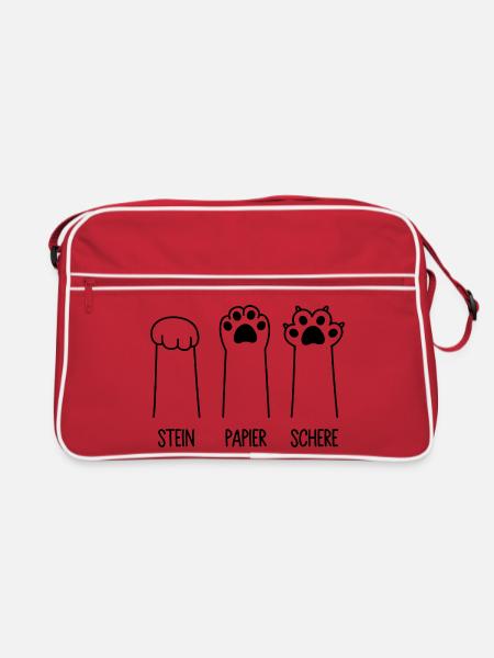 Stein Papier Schere Katze Pfote Spiel Katzenpfoten - Retro Tasche - Rot/Weiß