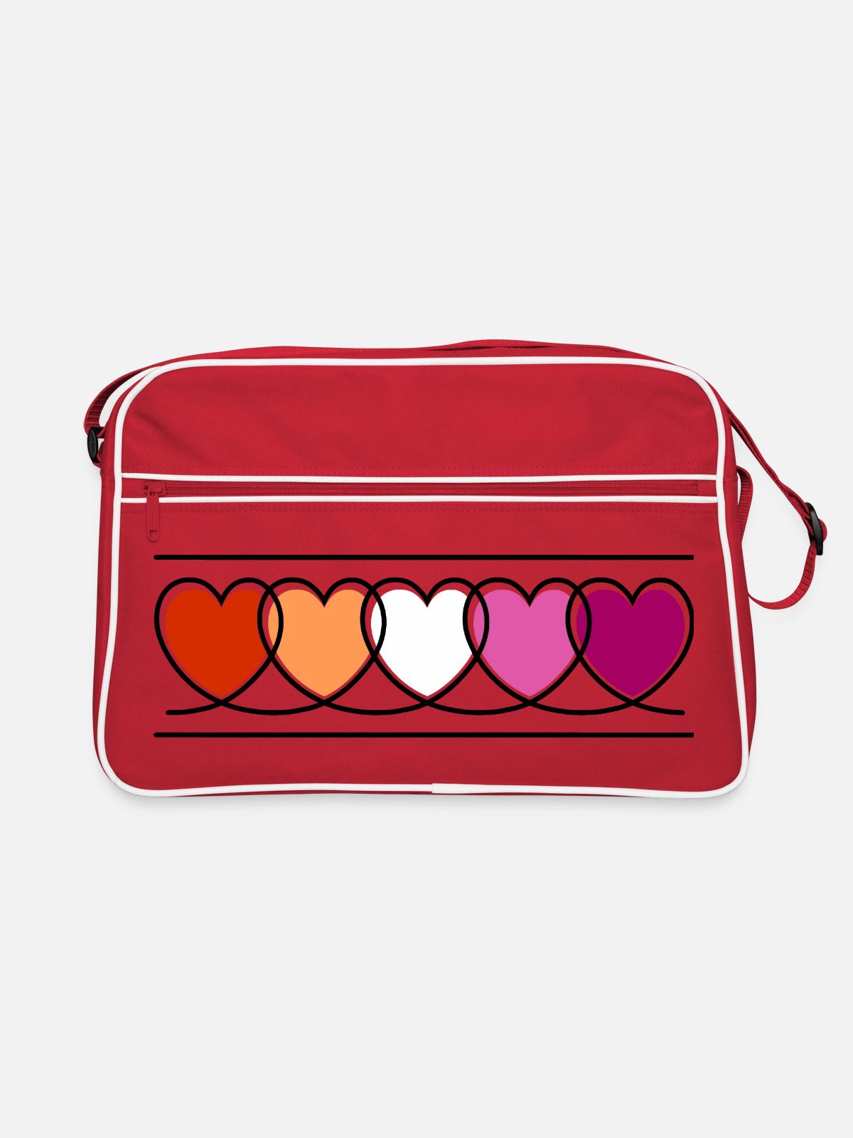 Lesbian Lesbian Hearts - Retro Bag - red/white - Front