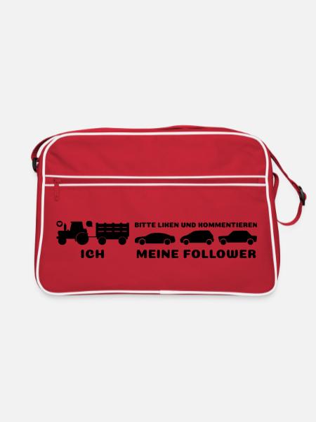 Ich meine Follower Liken und Kommentieren Traktor - Retro Tasche - Rot/Weiß