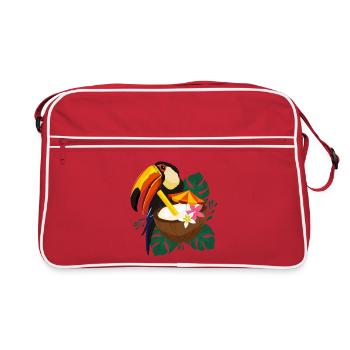 Tukan mit Kokosnuss-Cocktail - Tropisch - Retro Tasche - Rot/Weiß - Vorne