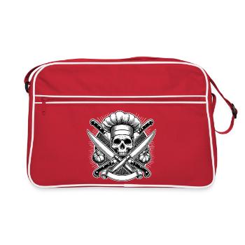Küchenchef Totenkopf Logo - Retro Tasche - Rot/Weiß - Vorne