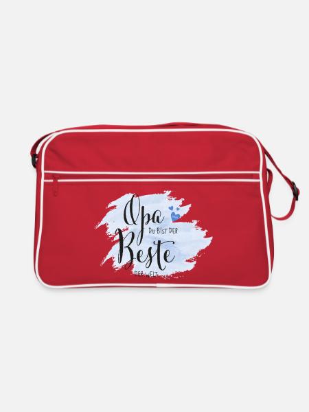 Opa du bist der Beste der Welt - Retro Tasche - Rot/Weiß - Vorne