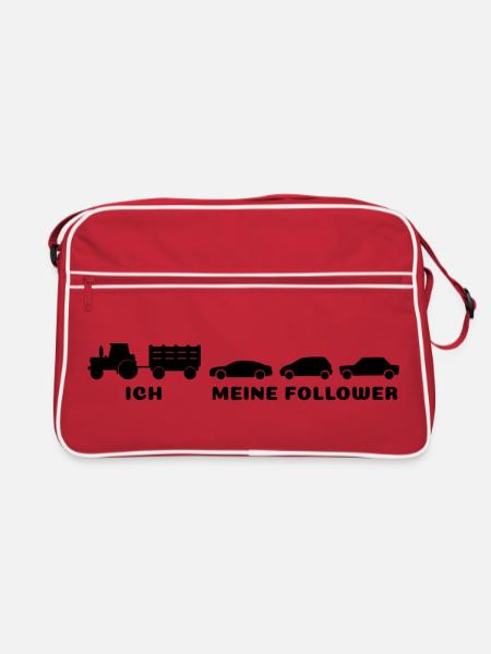 Ich, meine Follower - Bauer Landwirt - Retro Tasche - Rot/Weiß