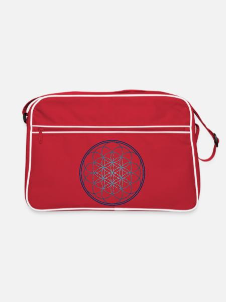 Blume des Lebens Blau - Retro Tasche - Rot/Weiß