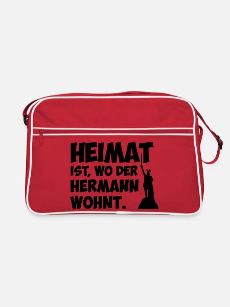 Heimat ist, wo der Hermann wohnt. - Retro Tasche - Rot/Weiß