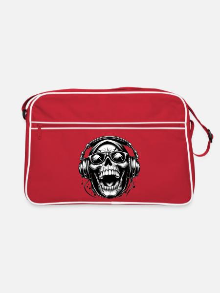DJ Laughing Skull Headphones - Retro Bag - red/white - Front