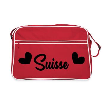 SUISSE. HUMOUR. PAYS. DRAPEAU. GENEVE. LAUSANNE - Sac Retro - rouge/blanc - Devant