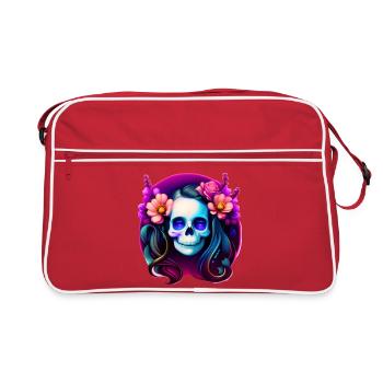 Dame du Crâne Mystique aux Fleurs – Néon Gothique - Sac Retro - rouge/blanc - Devant