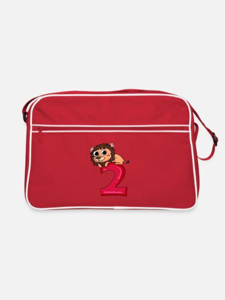 2 Geburtstag Löwe - 2 Jahre alt Geschenk - Retro Tasche - Rot/Weiß - Vorne