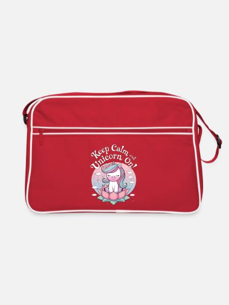Bleiben Sie ruhig und Einhorn an! - Retro Tasche - Rot/Weiß - Vorne