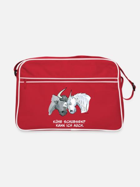 Kühe Schubsen? Kann ich auch. - Retro Tasche - Rot/Weiß