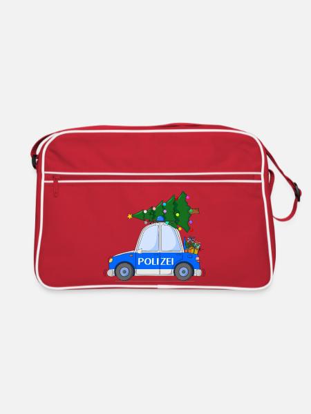 Polizeiauto Weihnachten - Retro Tasche - Rot/Weiß - Vorne