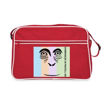 Chimpanzee in Pastell - Der intelligente Primat - Retro Tasche - Rot/Weiß - Vorne