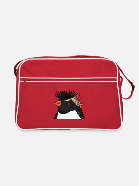 Pinguin mit Haare Felsenpinguin - Retro Tasche - Rot/Weiß - Vorne