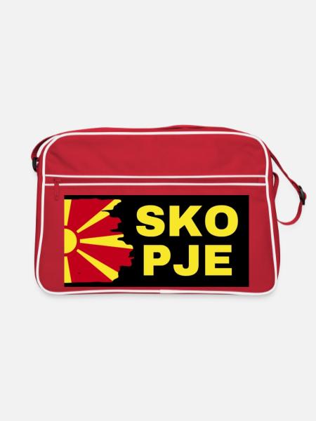 Skopje City with North Macedonia Flag Design - Retro Bag - red/white