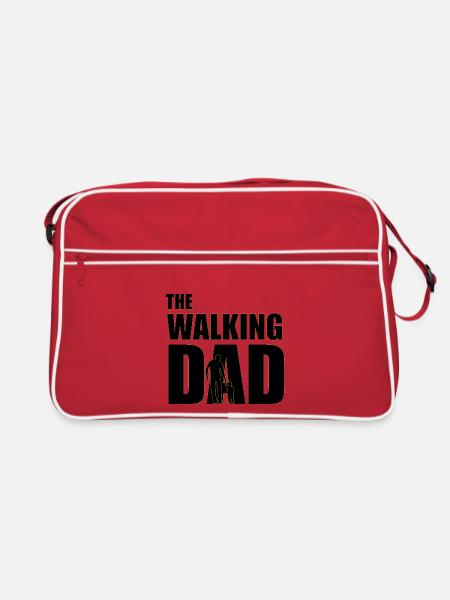 Der wandelnde Papa (schwarz) Kontur Gold - Retro Tasche - Rot/Weiß - Vorne