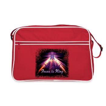 "Jesus is King" , Jesus Image violett/pink - Retro Tasche - Rot/Weiß - Vorne