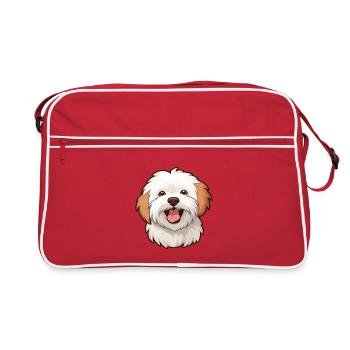 Cotons de Tulear Hunderasse Aquarell Karikatur Kawa - Retro Tasche - Rot/Weiß - Vorne