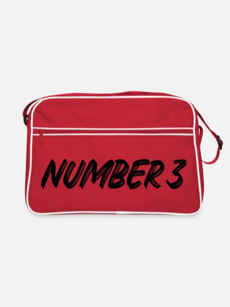 Number 3 - drei - dritter - dritte - 3 - Nummer 3 - Retro Tasche - Rot/Weiß - Vorne