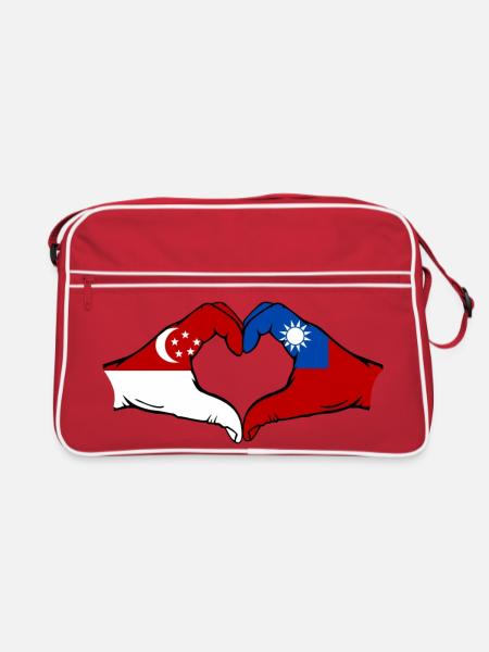 Singapore Taiwan Hands Heart Shape - Retro Bag - red/white - Front