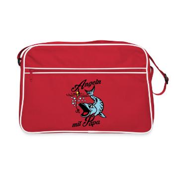 Angeln mit Papa. Ein Angeltag mit Papa - Retro Tasche - Rot/Weiß - Vorne