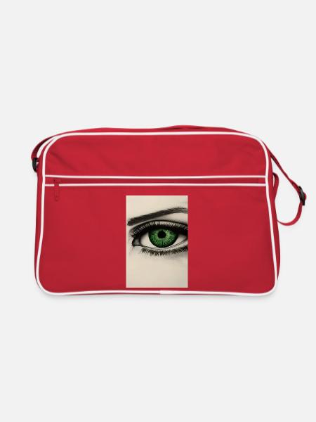Grünes Auge Zeichnung - Retro Tasche - Rot/Weiß