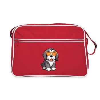 Bärtiger Collie Hund Rasse Aquarell Karikatur Kawaii - Retro Tasche - Rot/Weiß - Vorne
