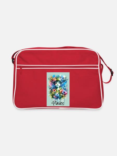 Pixie - Pixies - Blumen, Aquarell und Fee - Retro Tasche - Rot/Weiß