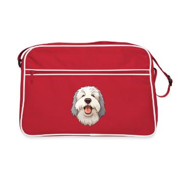 Alter englischer Schäferhund Hunderasse Aquarell-Karikatur - Retro Tasche - Rot/Weiß - Vorne