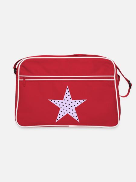 Sternlila-schwarze Punktpunkte - Retro Tasche - Rot/Weiß