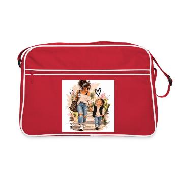 Mutter Kind Liebe unterwegs - Retro Tasche - Rot/Weiß - Vorne