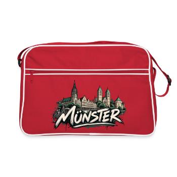 Münster Skyline mit Fahrrad - Retro Tasche - Rot/Weiß - Vorne