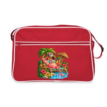 Flamingo im Tropenparadies – Sommer Relax - Retro Tasche - Rot/Weiß - Vorne