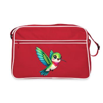Kawaii Kolibri – Kleiner schillernder Flugkünstler - Retro Tasche - Rot/Weiß - Vorne