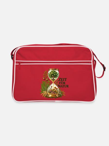 Zeit für Natur Uhrglas - Retro Tasche - Rot/Weiß