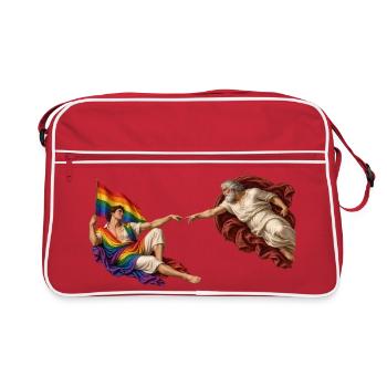 Die Erschaffung der Vielfalt – Regenbogen Pride - Retro Tasche - Rot/Weiß - Vorne