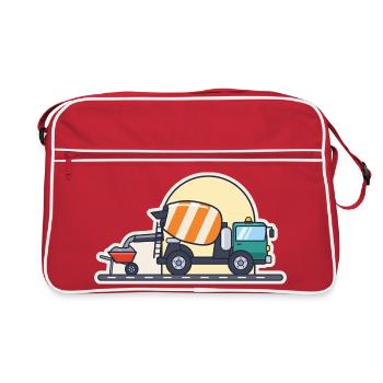 Betonmischer füllt eine Schubkarre mit Beton - Retro Tasche - Rot/Weiß - Vorne