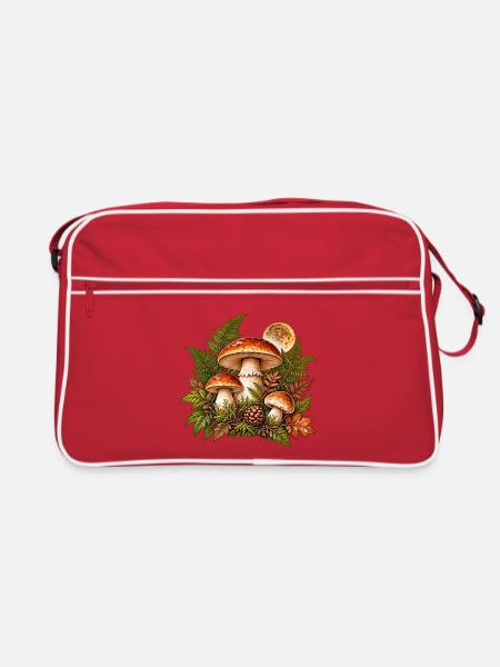 Waldpilze im Herbstlaub - Retro Tasche - Rot/Weiß