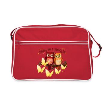 Lieblings Oma Opa Eulen Pärchen Geschenk - Retro Tasche - Rot/Weiß - Vorne