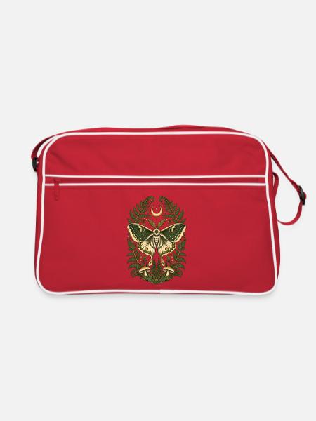 Nachtfalter mit Farn und Mond - Retro Tasche - Rot/Weiß