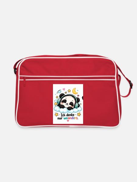 Panda Traum mit Kopfhörern - Retro Tasche - Rot/Weiß
