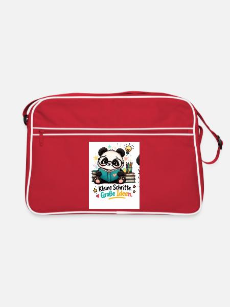 Kleine Schritte Große Ideen Panda - Retro Tasche - Rot/Weiß