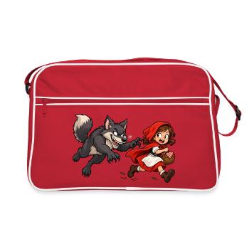 Rotkäppchens wilde Flucht vor dem Wolf - Retro Tasche - Rot/Weiß - Vorne