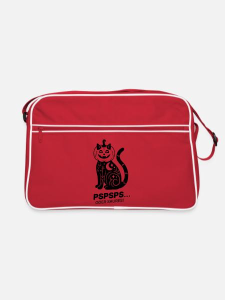 Pspsps oder Saures – Schwarze Katze Halloween - Retro Tasche - Rot/Weiß