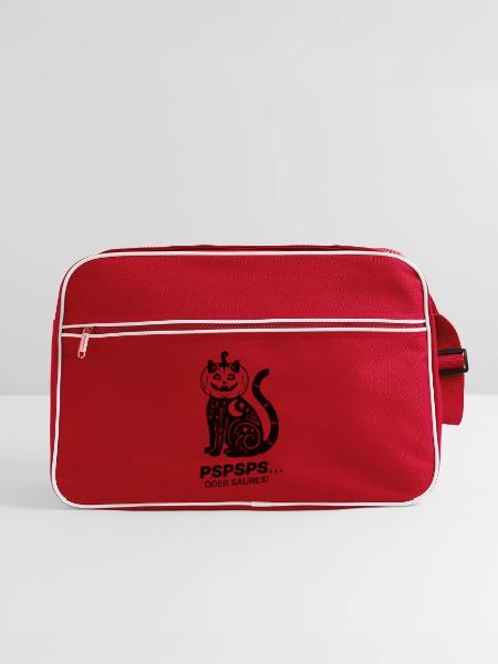 Pspsps oder Saures – Schwarze Katze Halloween - Retro Tasche - Rot/Weiß - Vorne