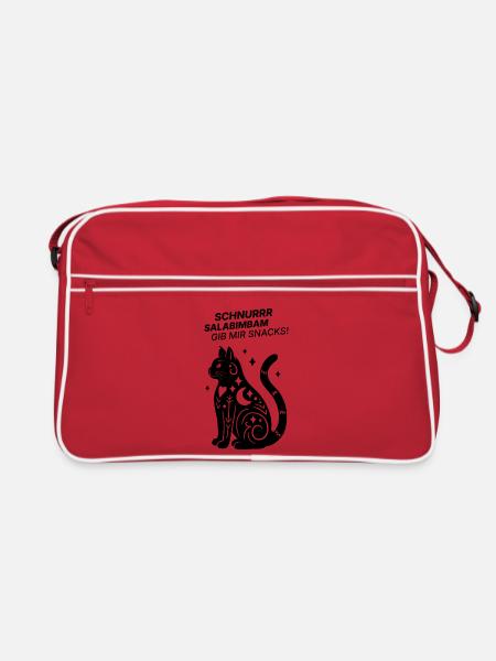 Schnurrrsalabimbam - Gib mir Snacks! - Katze - Retro Tasche - Rot/Weiß